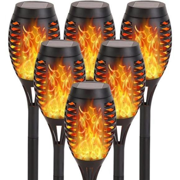 6 Pack Solar Outdoor Torches Lights with Flickering Flame Mini Solar Lights - Picture 1 of 6